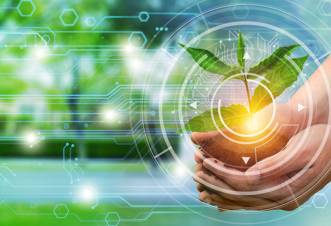 Agricultural Technologies Concept, Hand Hold A Plant
